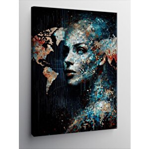 Kanvas Tablo Dünya Haritası Ve Kadın 100x140 cm