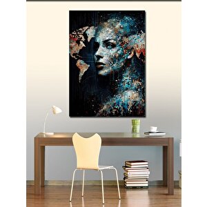 Kanvas Tablo Dünya Haritası Ve Kadın 100x140 cm
