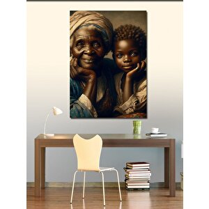 Kanvas Tablo Yaşlı Kadın Ve Çocuk 50x70 cm