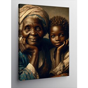 Kanvas Tablo Yaşlı Kadın Ve Çocuk 70x100 cm