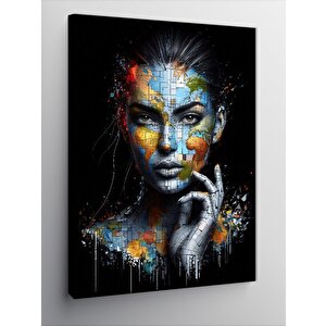 Kanvas Tablo Dünya Haritası Ve Kadın 70x100 cm
