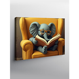 Kanvas Tablo Koltukta Kitap Okuyan Fil 50x70 cm