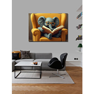 Kanvas Tablo Koltukta Kitap Okuyan Fil 50x70 cm