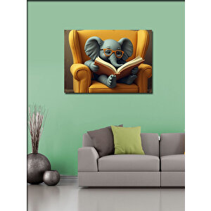 Kanvas Tablo Koltukta Kitap Okuyan Fil 50x70 cm