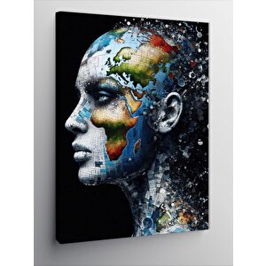 Kanvas Tablo Dünya Haritalı Soyut İnsan 50x70 cm