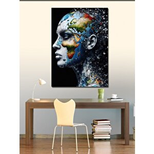 Kanvas Tablo Dünya Haritalı Soyut İnsan 50x70 cm