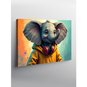 Kanvas Tablo Kulaklık Takan Fil 50x70 cm