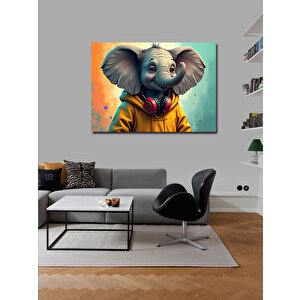 Kanvas Tablo Kulaklık Takan Fil 50x70 cm