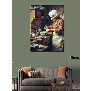 Kanvas Tablo Yaşlı Kadın Ve Yemek 100x140 cm