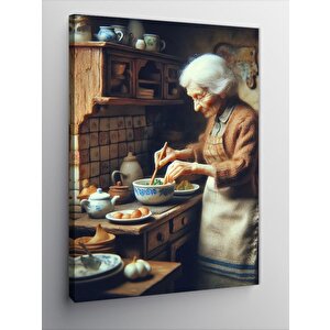 Kanvas Tablo Yaşlı Kadın Ve Yemek 70x100 cm
