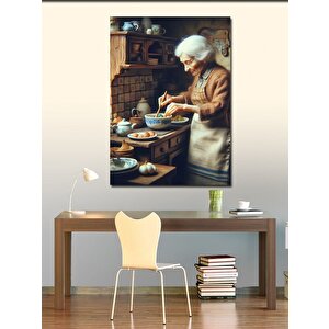 Kanvas Tablo Yaşlı Kadın Ve Yemek 70x100 cm
