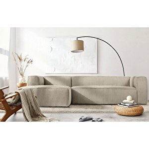 Melodi̇ Sol Köşe Koltuk Fi̇ti̇lli̇ Kadi̇fe Gri-Krem