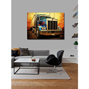 Kanvas Tablo Nostaljik Mavi Tır Çizimi 100x140 cm