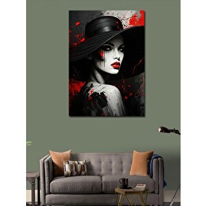 Kanvas Tablo Kırmızı Rujlu Kadın 100x140 cm