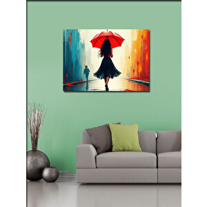 Kanvas Tablo Kırmızı Şemsiyeli Kadın Figürü 50x70 cm