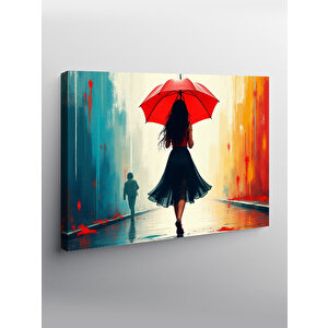 Kanvas Tablo Kırmızı Şemsiyeli Kadın Figürü 70x100 cm