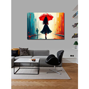 Kanvas Tablo Kırmızı Şemsiyeli Kadın Figürü 70x100 cm