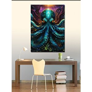 Kanvas Tablo Sinirli Mavi Ahtapot 100x140 cm
