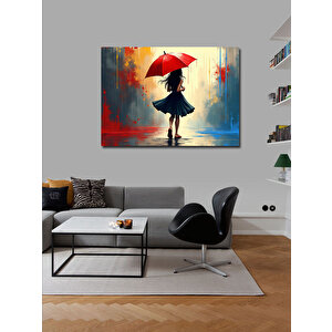 Kanvas Tablo Kırmızı Şemsiyeli Kadın Figürü 100x140 cm