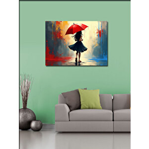 Kanvas Tablo Kırmızı Şemsiyeli Kadın Figürü 100x140 cm