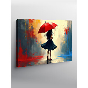 Kanvas Tablo Kırmızı Şemsiyeli Kadın Figürü 70x100 cm