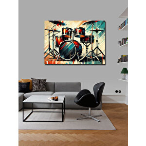 Kanvas Tablo Kırmızı Bateri Davul Seti 70x100 cm