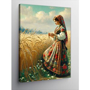 Kanvas Tablo Başak Tarlası Ve Kadın 100x140 cm