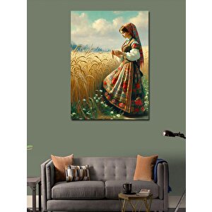 Kanvas Tablo Başak Tarlası Ve Kadın 100x140 cm