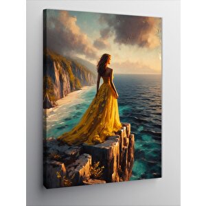 Kanvas Tablo Sarı Elbiseli Kadın 50x70 cm