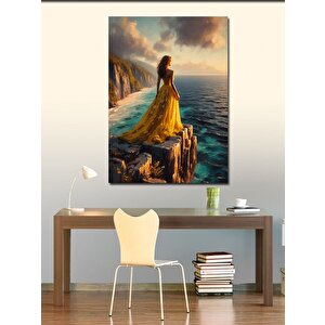 Kanvas Tablo Sarı Elbiseli Kadın 50x70 cm