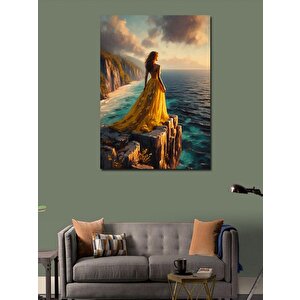 Kanvas Tablo Sarı Elbiseli Kadın 70x100 cm