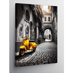 Kanvas Tablo Dar Sokakta Sarı Vespa 50x70 cm