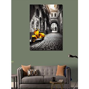 Kanvas Tablo Dar Sokakta Sarı Vespa 50x70 cm