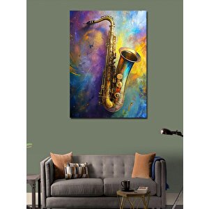 Kanvas Tablo Renkli Saksafon 50x70 cm