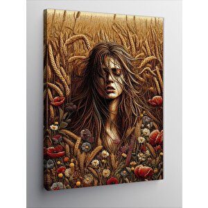 Kanvas Tablo Başak Tarlası Ve Kadın 100x140 cm