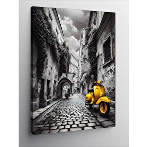 Kanvas Tablo Sokakta Sarı Vespa 100x140 cm