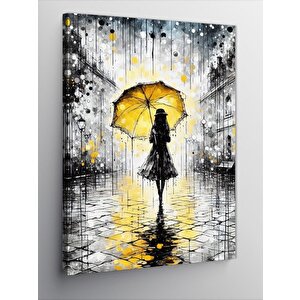 Kanvas Tablo Sarı Şemsiyeli Kadın 100x140 cm