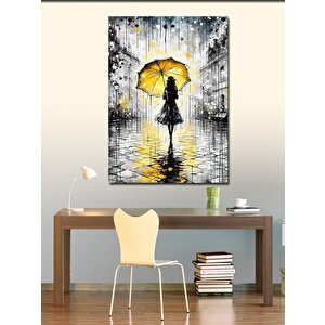 Kanvas Tablo Sarı Şemsiyeli Kadın 100x140 cm