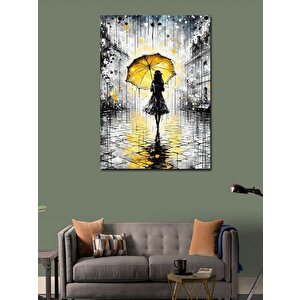 Kanvas Tablo Sarı Şemsiyeli Kadın 100x140 cm