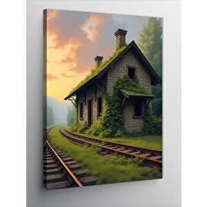 Kanvas Tablo Rayların Yanındaki Eski Ev 70x100 cm