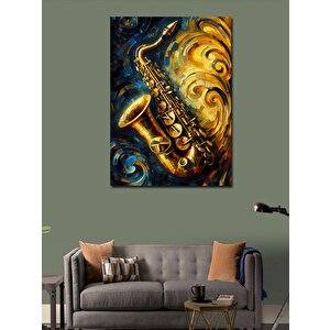 Kanvas Tablo Altın Saksafon 50x70 cm