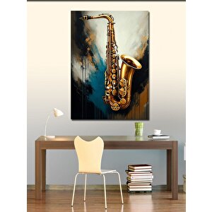 Kanvas Tablo Altın Saksafon 50x70 cm