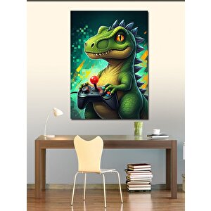 Kanvas Tablo Video Oyunu Oynayan Dinozor 70x100 cm