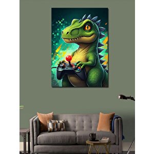 Kanvas Tablo Video Oyunu Oynayan Dinozor 50x70 cm