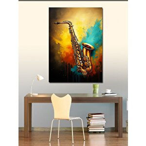 Kanvas Tablo Altın Saksafon 50x70 cm