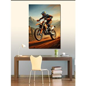 Kanvas Tablo Çöl Yarışı Motorcu 100x140 cm