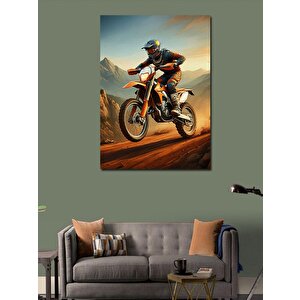 Kanvas Tablo Çöl Yarışı Motorcu 100x140 cm