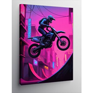 Kanvas Tablo Neon Motokros Yarışçısı 70x100 cm