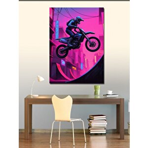 Kanvas Tablo Neon Motokros Yarışçısı 70x100 cm