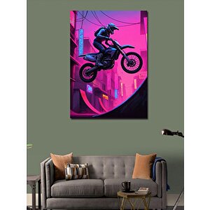 Kanvas Tablo Neon Motokros Yarışçısı 70x100 cm
